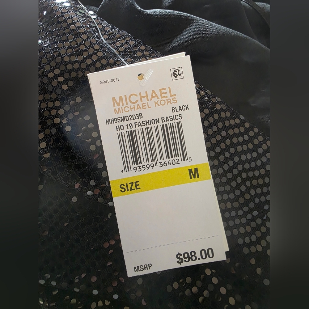 MICHAEL Michael Kors Black Mirror Dot Sequin Faux-Wrap Top Blouson Sleeve - Picture 6 of 8
